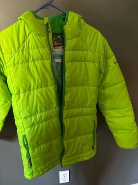 Columbia Bright Neon Green Kids Puffer Jacket with Hood